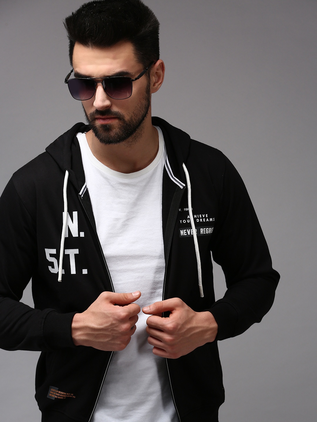 SHOWOFF Men Black Hooded Sweatshirt