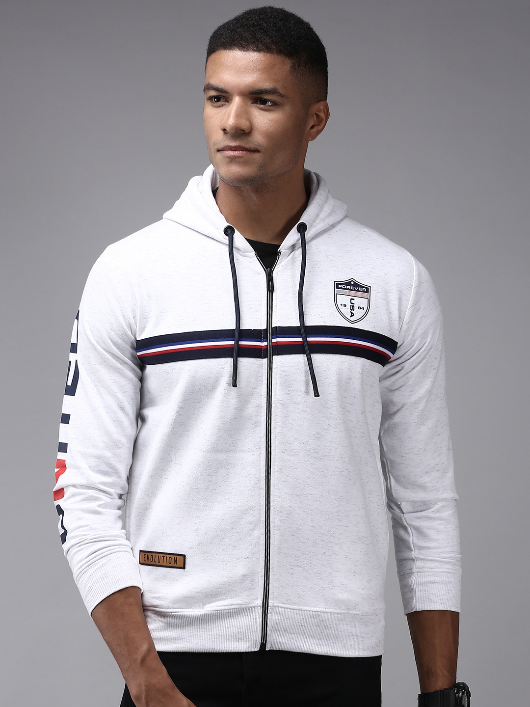 SHOWOFF Men White Hooded Cotton Sweatshirt