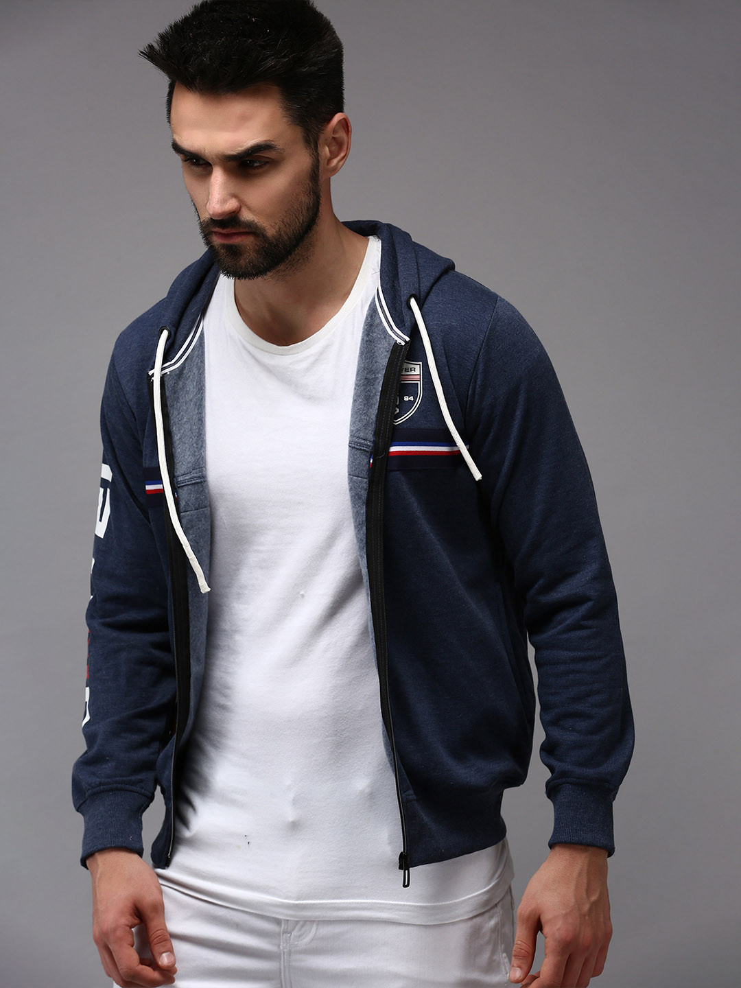 

SHOWOFF Men Navy Blue Hooded Cotton Sweatshirt