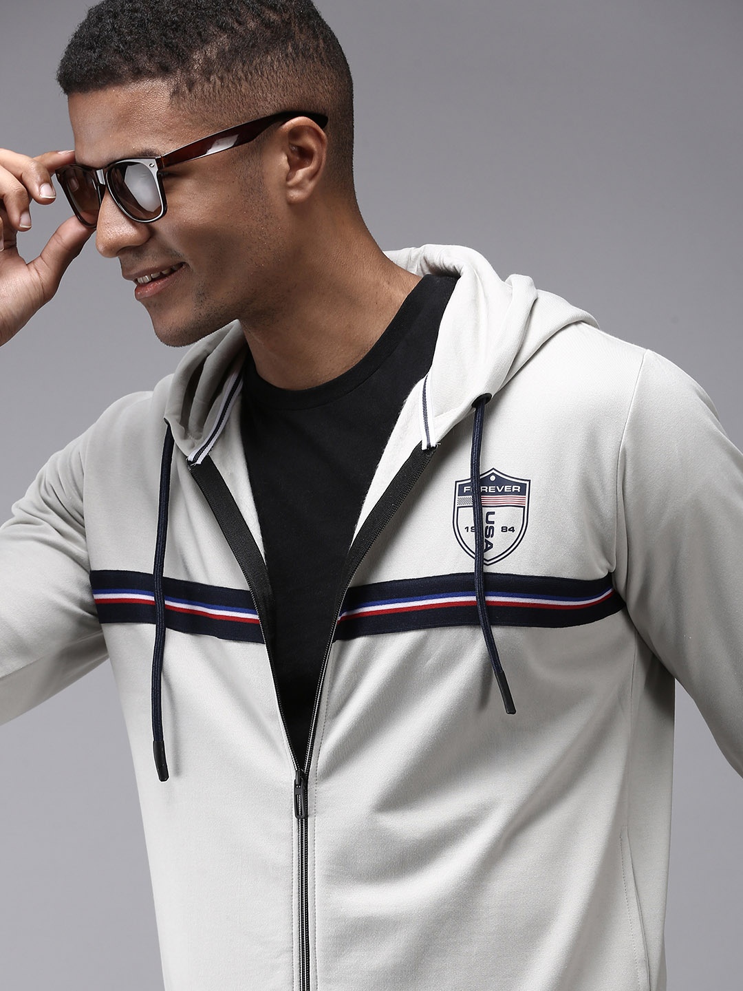 

SHOWOFF Men Grey Hooded Cotton Sweatshirt
