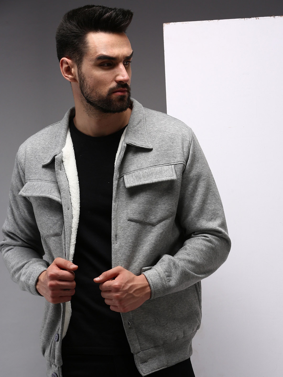 

SHOWOFF Men Grey Melange Cotton Sweatshirt