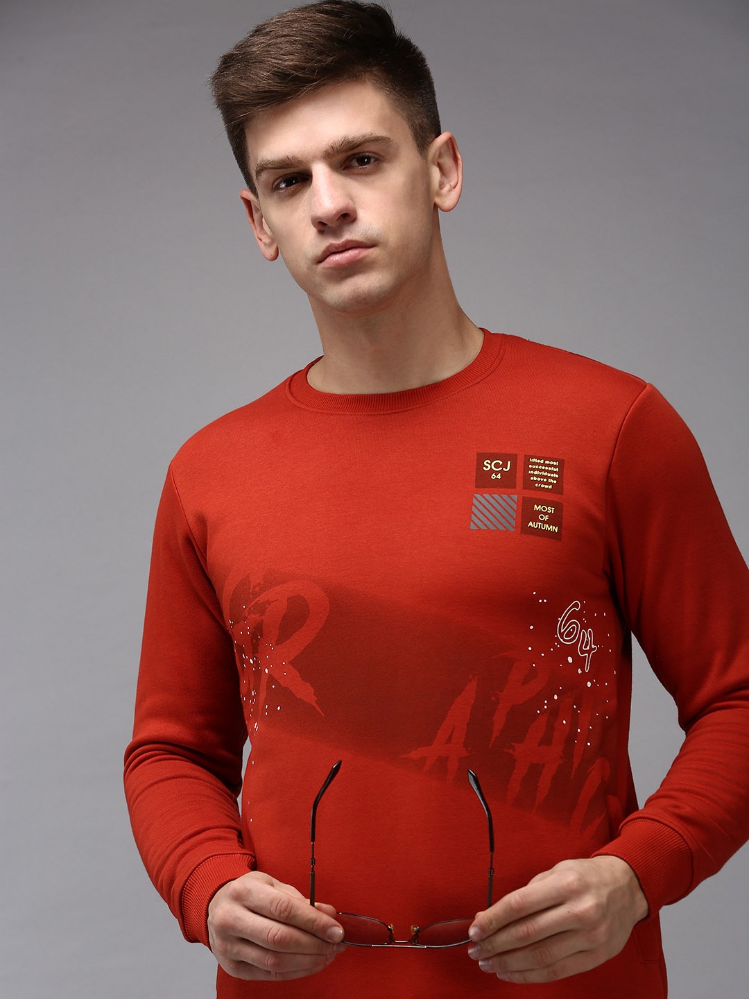 

SHOWOFF Men Rust Printed Cotton Sweatshirt