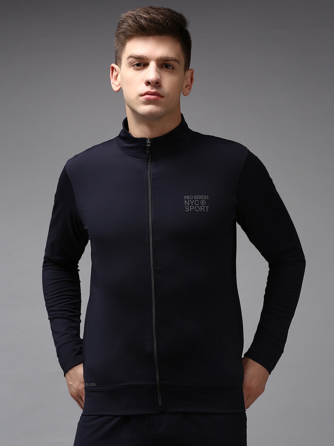 

SHOWOFF High Neck Front-Open Sweatshirt, Navy blue