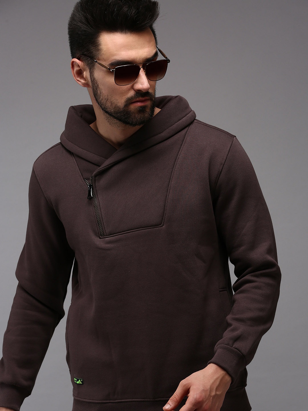 SHOWOFF Men Brown Solid Cotton Sweatshirt