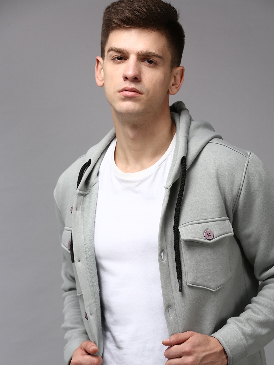 SHOWOFF Men Grey Hooded Sweatshirt