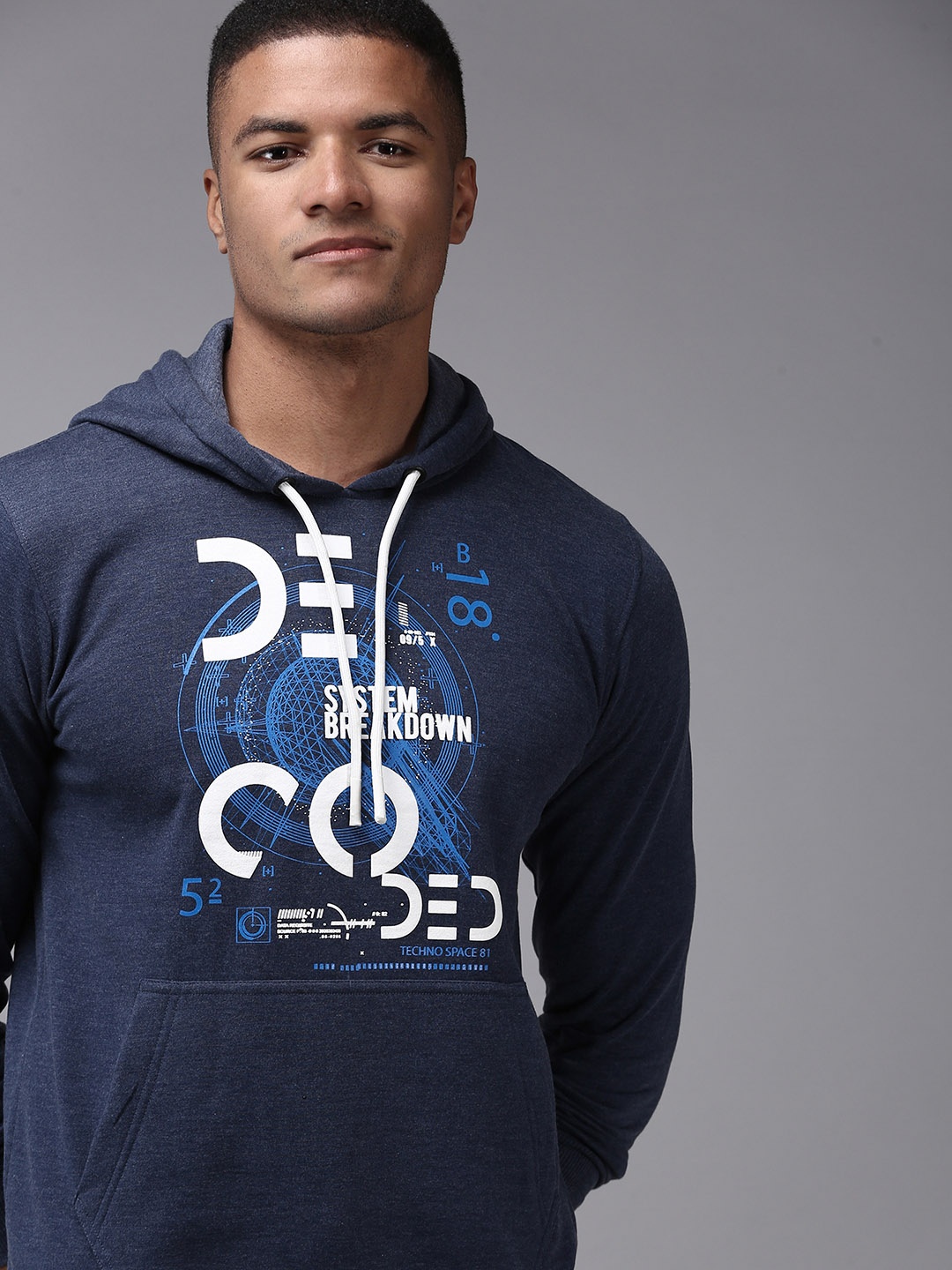 

SHOWOFF Men Navy Blue Printed Hooded Sweatshirt