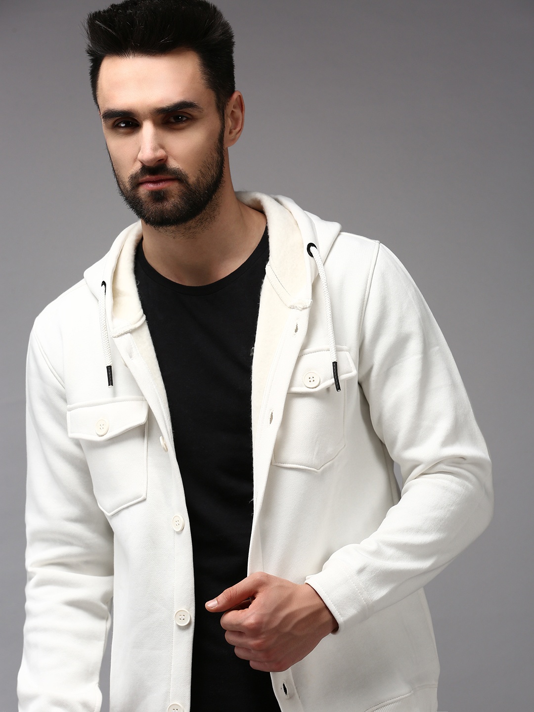SHOWOFF Men White Hooded Cotton Sweatshirt