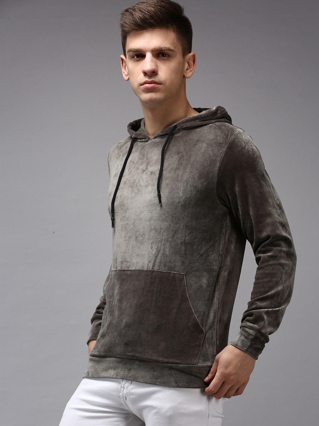 SHOWOFF Men Olive Green Hooded Sweatshirt