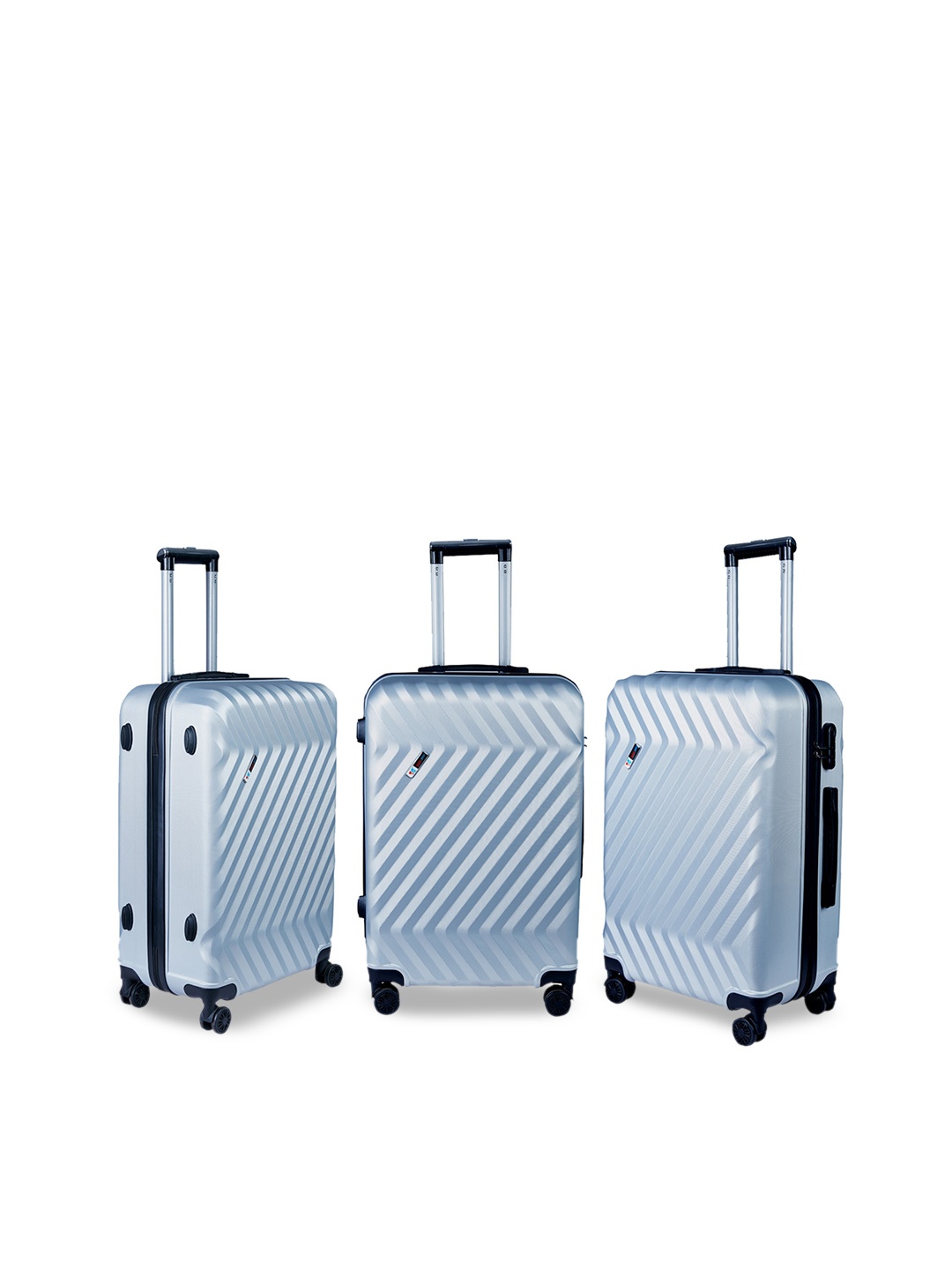

3G Set Of 2 Silver-Toned Textured Hard-Sided Trolley Bags