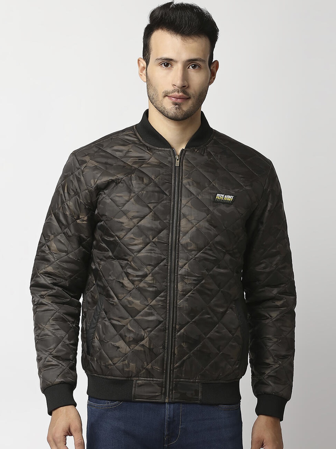 

Pepe Jeans Men Green Olive Green Camouflage Open Front Jacket