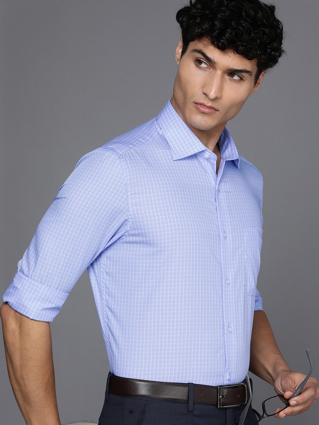 

Louis Philippe Pure Cotton Classic Fit Printed Formal Shirt, Blue