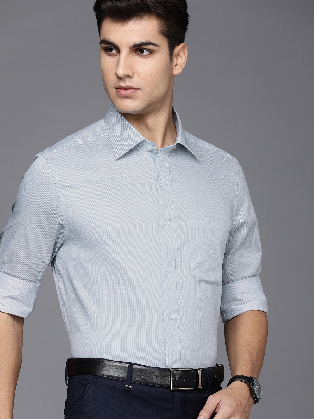 

Louis Philippe Men Blue Pinstripes Opaque Striped Formal Shirt