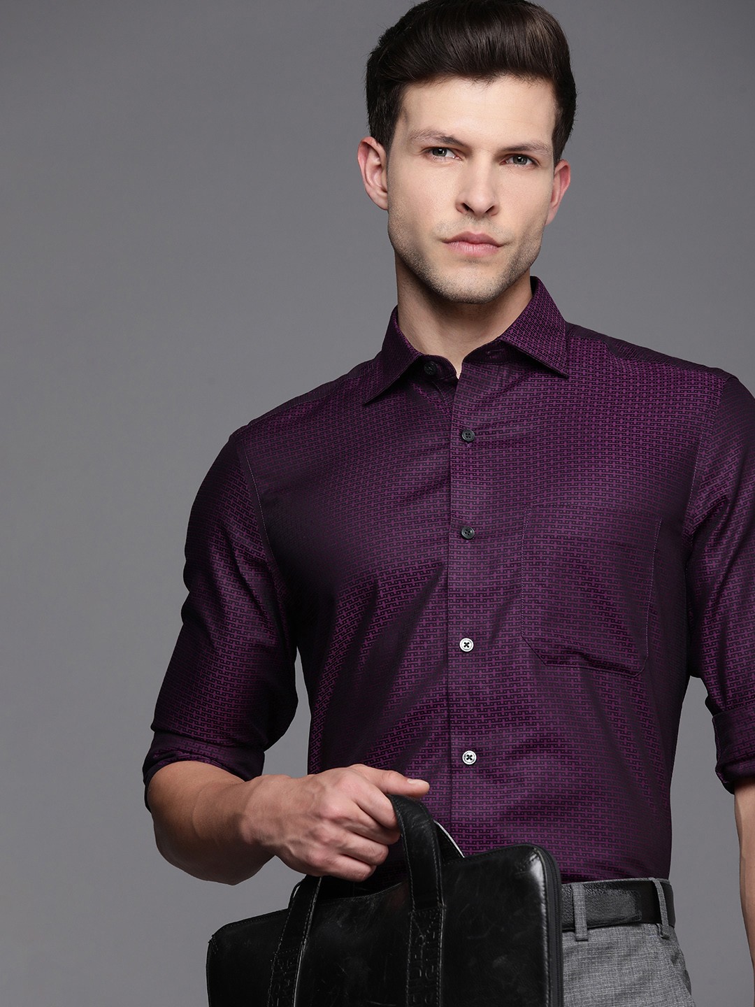 

Louis Philippe Pure Cotton Classic Fit Printed Formal Shirt, Purple