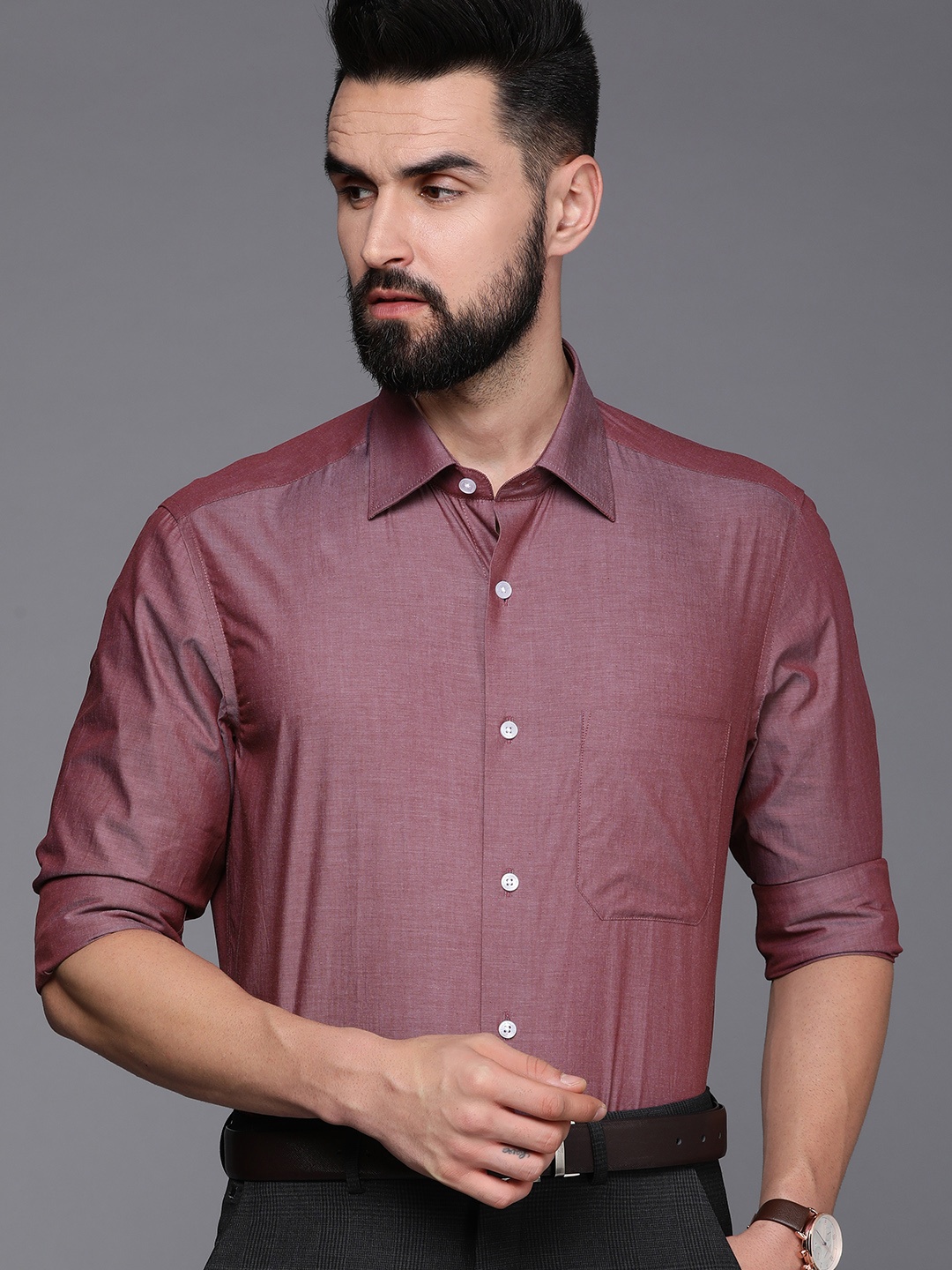 

Louis Philippe Men Solid Pure Cotton Formal Shirt, Mauve