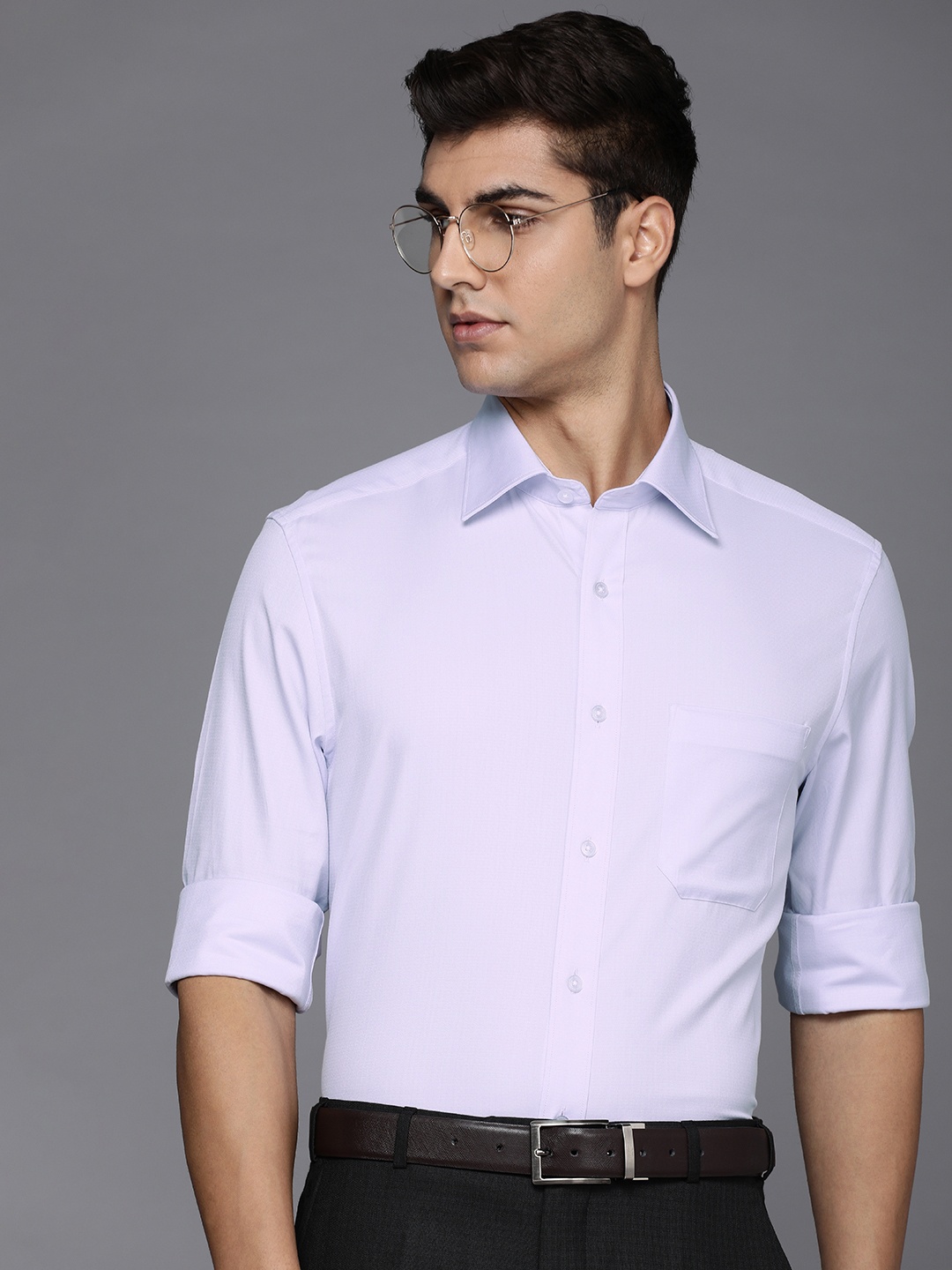 

Louis Philippe Men Lavender Classic Fit Micro Ditsy Self Design Pure Cotton Formal Shirt