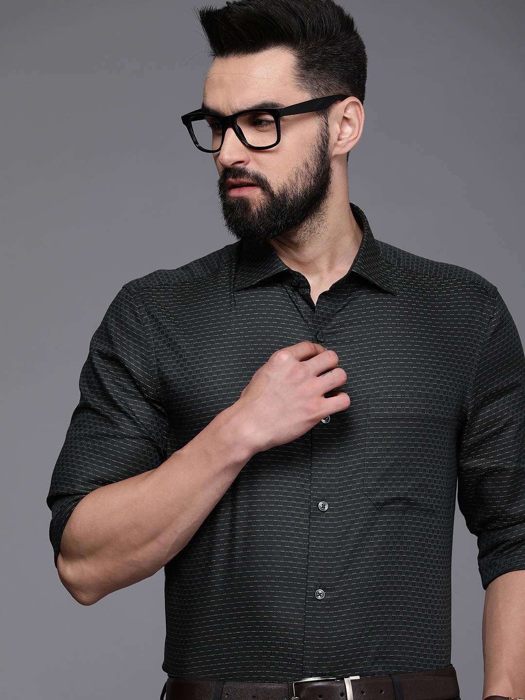 

Louis Philippe Gods & Kings Men Classic Striped Giza Cotton Formal Shirt, Black