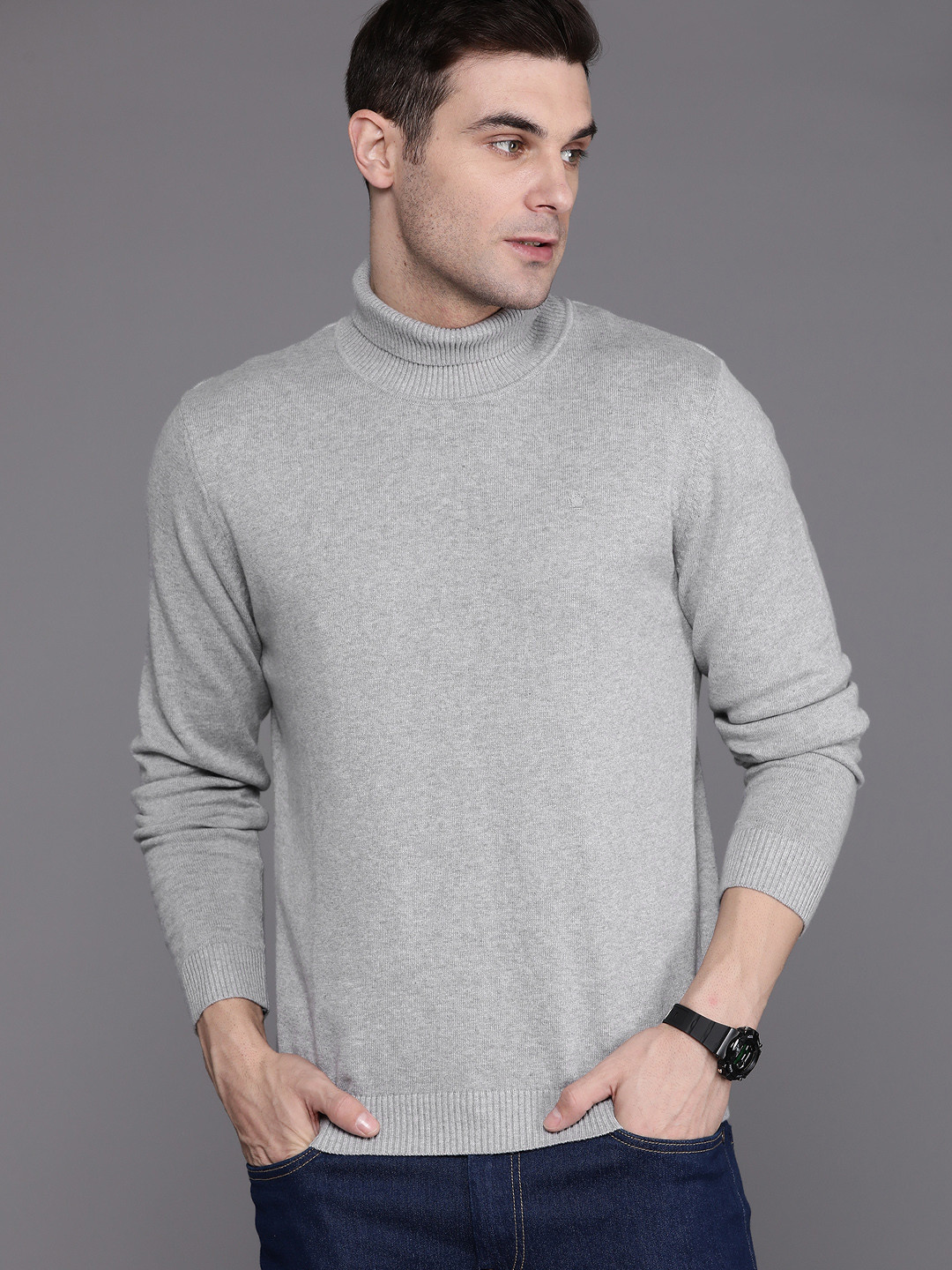 

Louis Philippe Turtle Neck Pure Cotton Pullover, Grey