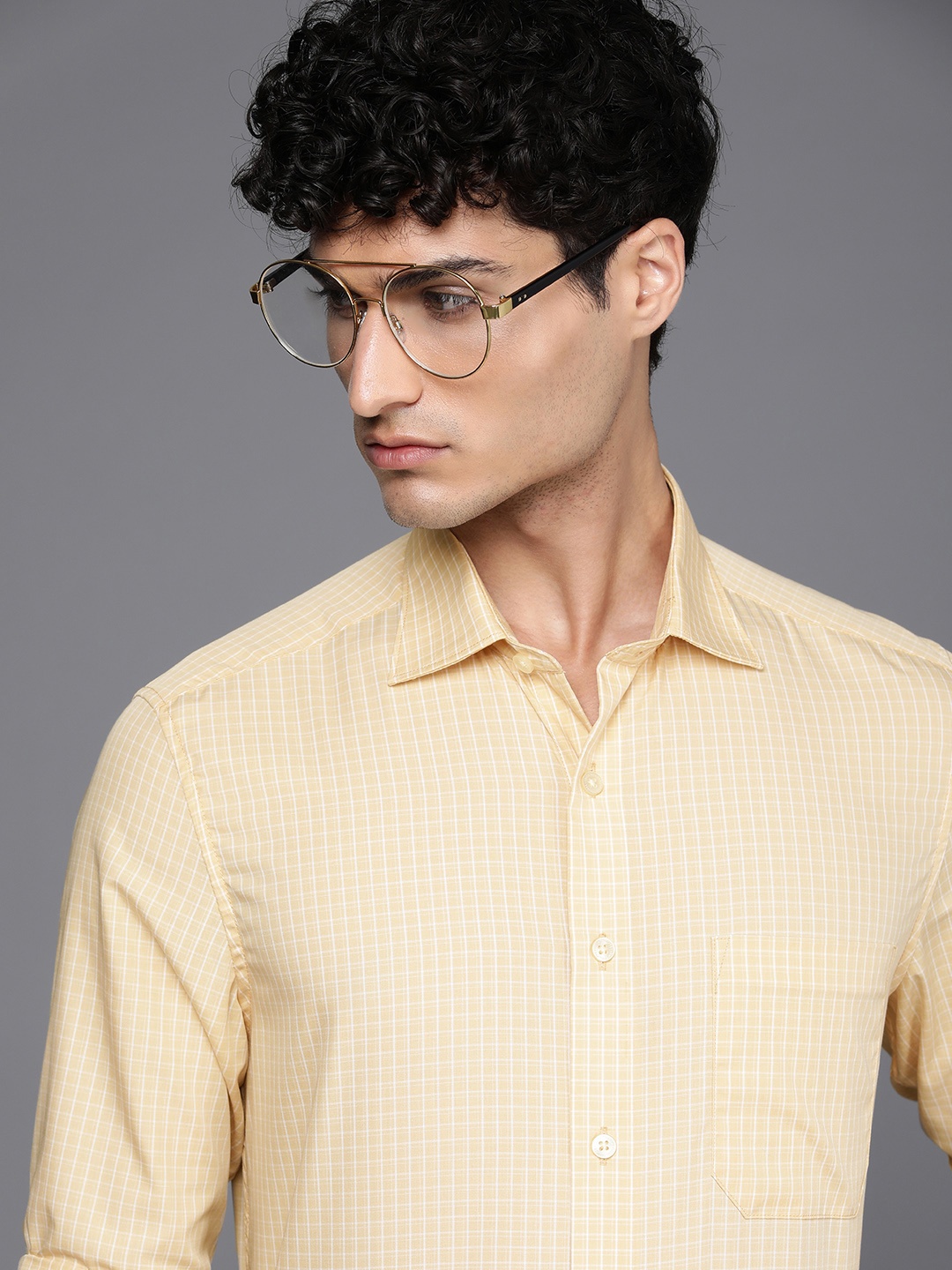 

Louis Philippe Men Pure Cotton Classic Fit Checked Formal Shirt, Yellow