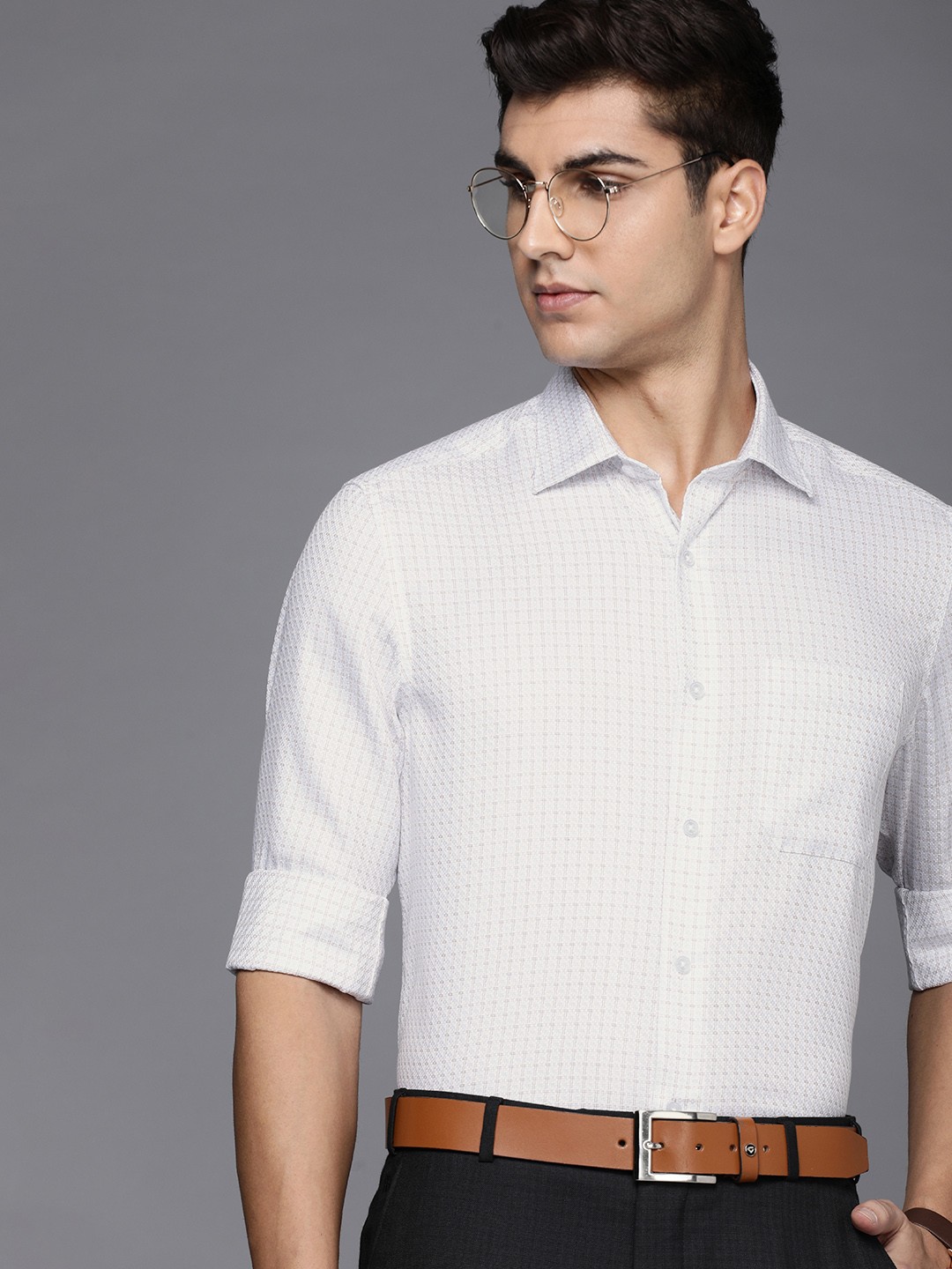 

Louis Philippe Pure Cotton Classic Fit Micro Checked Formal Shirt, White