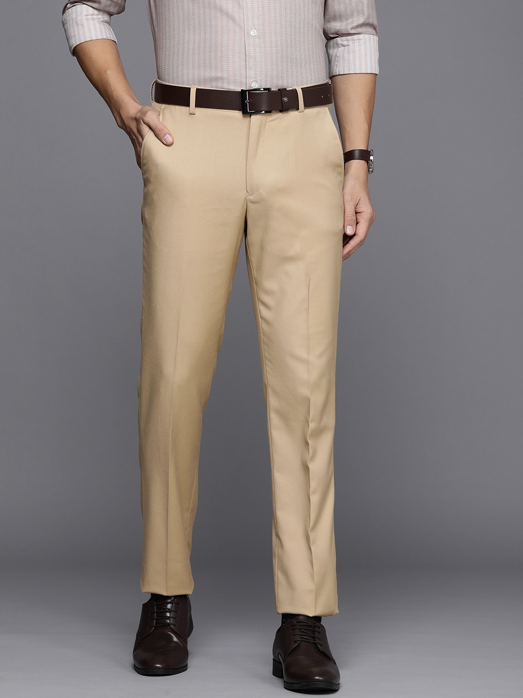 

Louis Philippe Men Beige Slim Fit Trousers