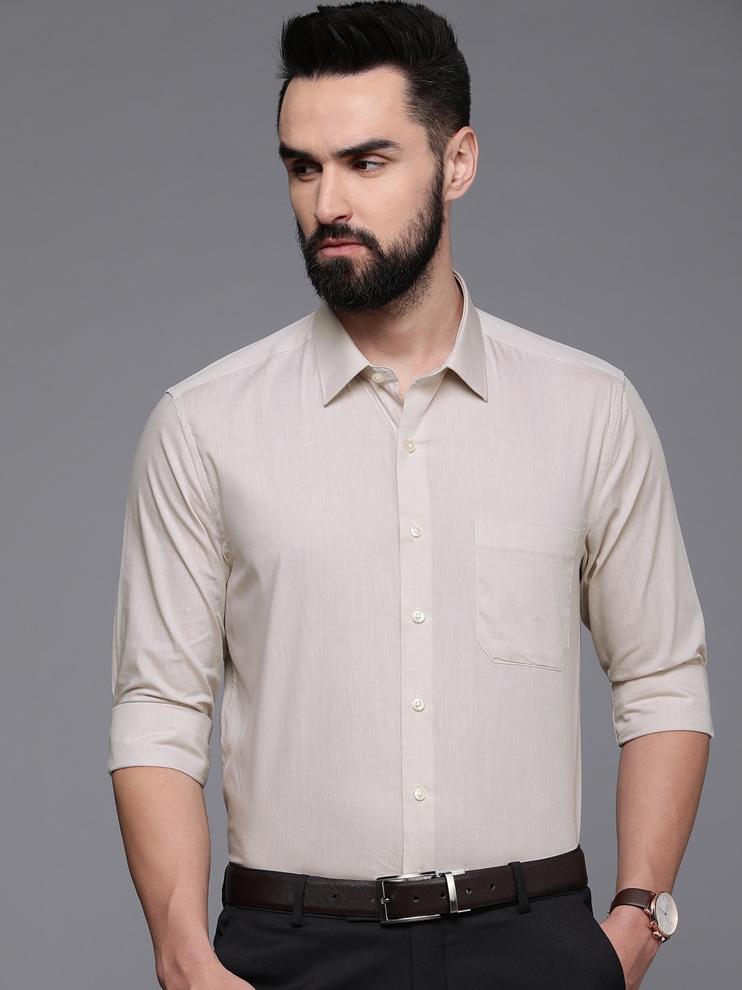 

Louis Philippe Pure Cotton Slim Fit Formal Shirt, Beige