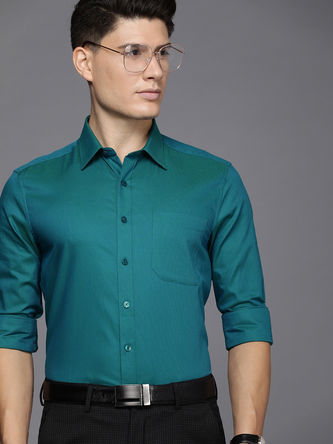 

Louis Philippe Men Teal Green Slim Fit Pure Cotton Formal Shirt