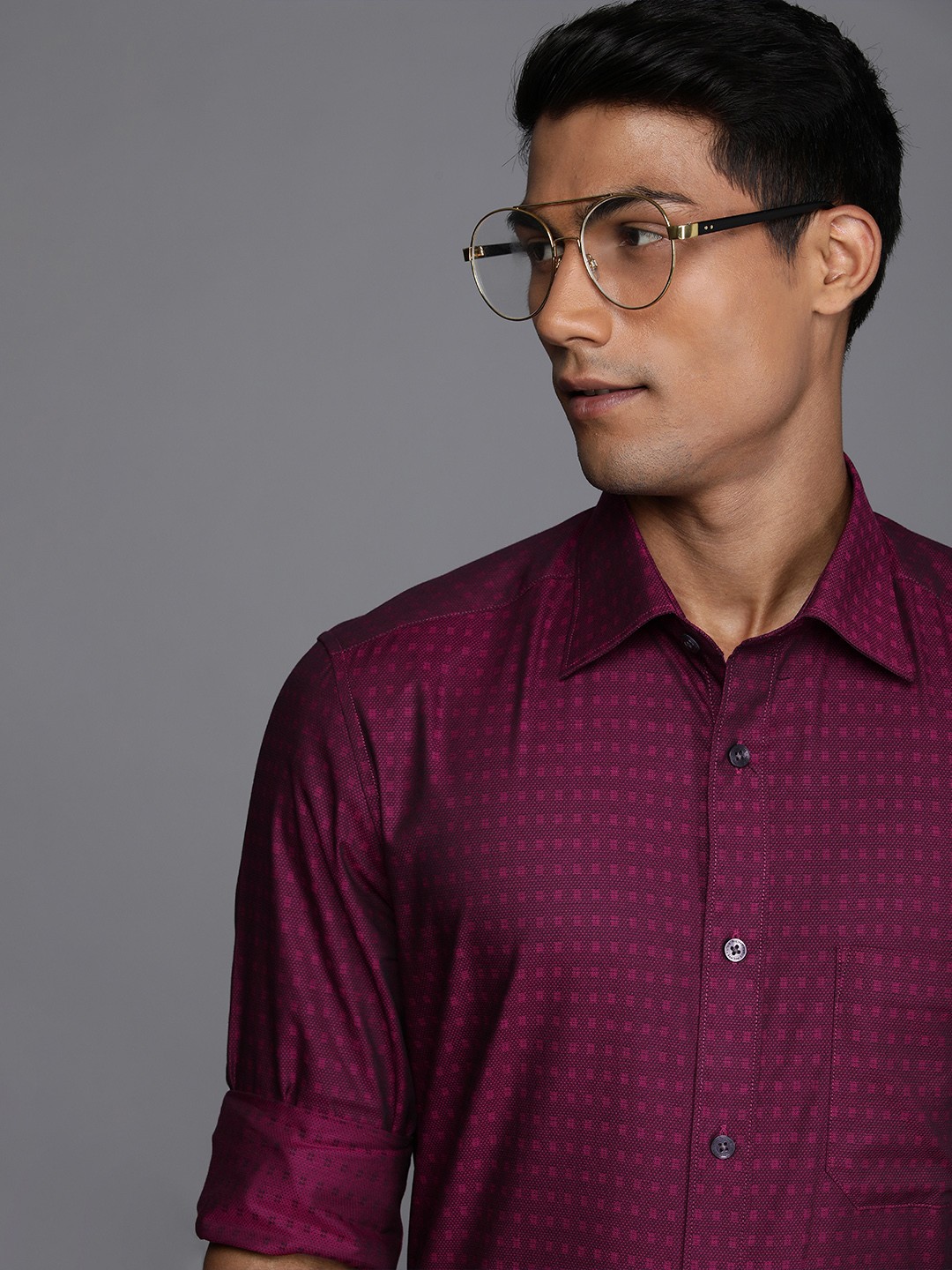 

Louis Philippe Pure Cotton Classic Fit Textured Formal Shirt, Magenta