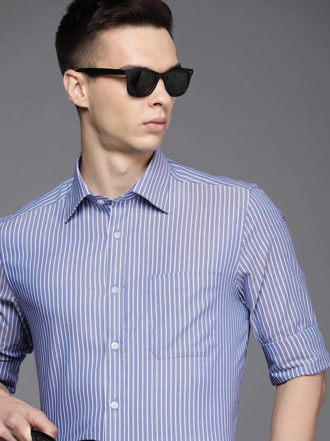

Louis Philippe Men Striped Pure Cotton Formal Shirt, Blue