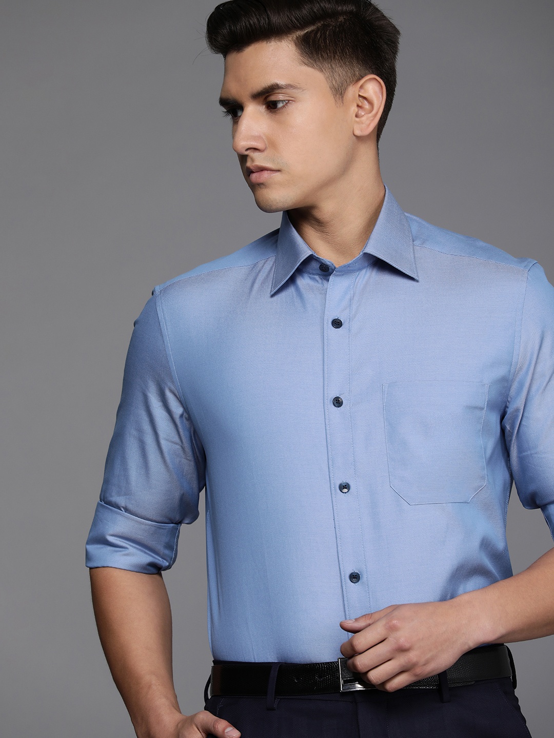 

Louis Philippe Men Blue Opaque Casual Shirt