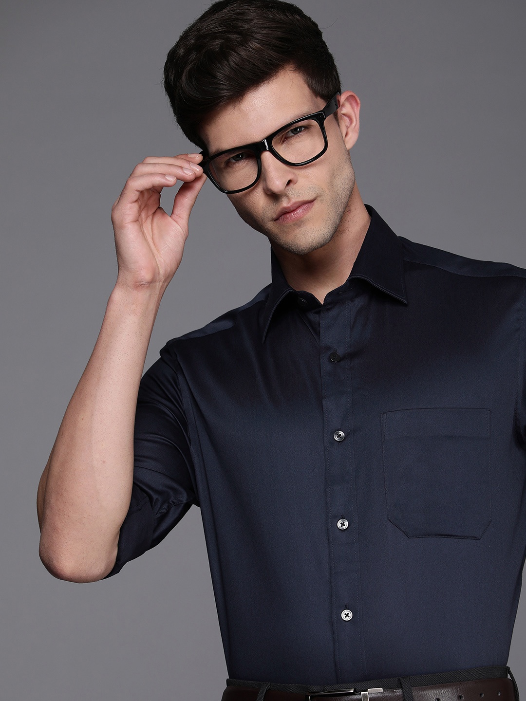

Louis Philippe Men Navy Blue Solid Formal Shirt