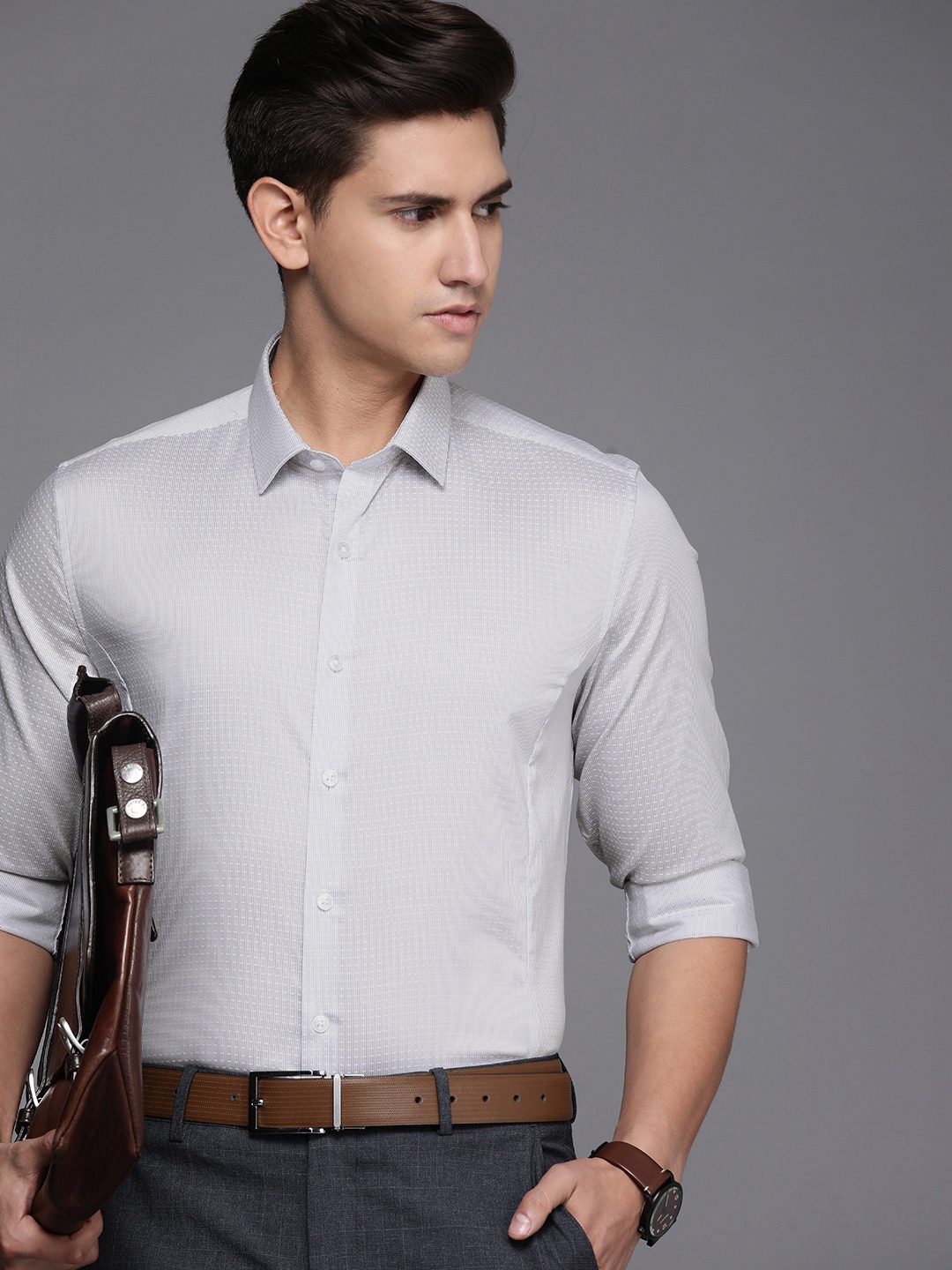 

Louis Philippe Pure Cotton Slim Fit Opaque Formal Shirt, Grey