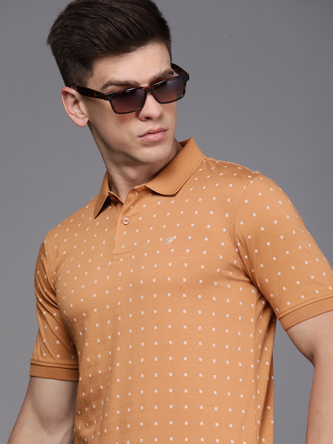 

Louis Philippe Men Brown Pure Cotton Printed Polo Collar T-shirt