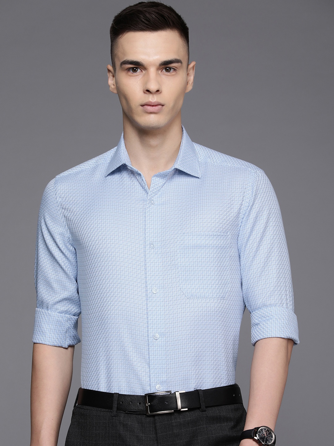 

Louis Philippe Pure Cotton Classic Opaque Micro-Printed Formal Shirt, Blue