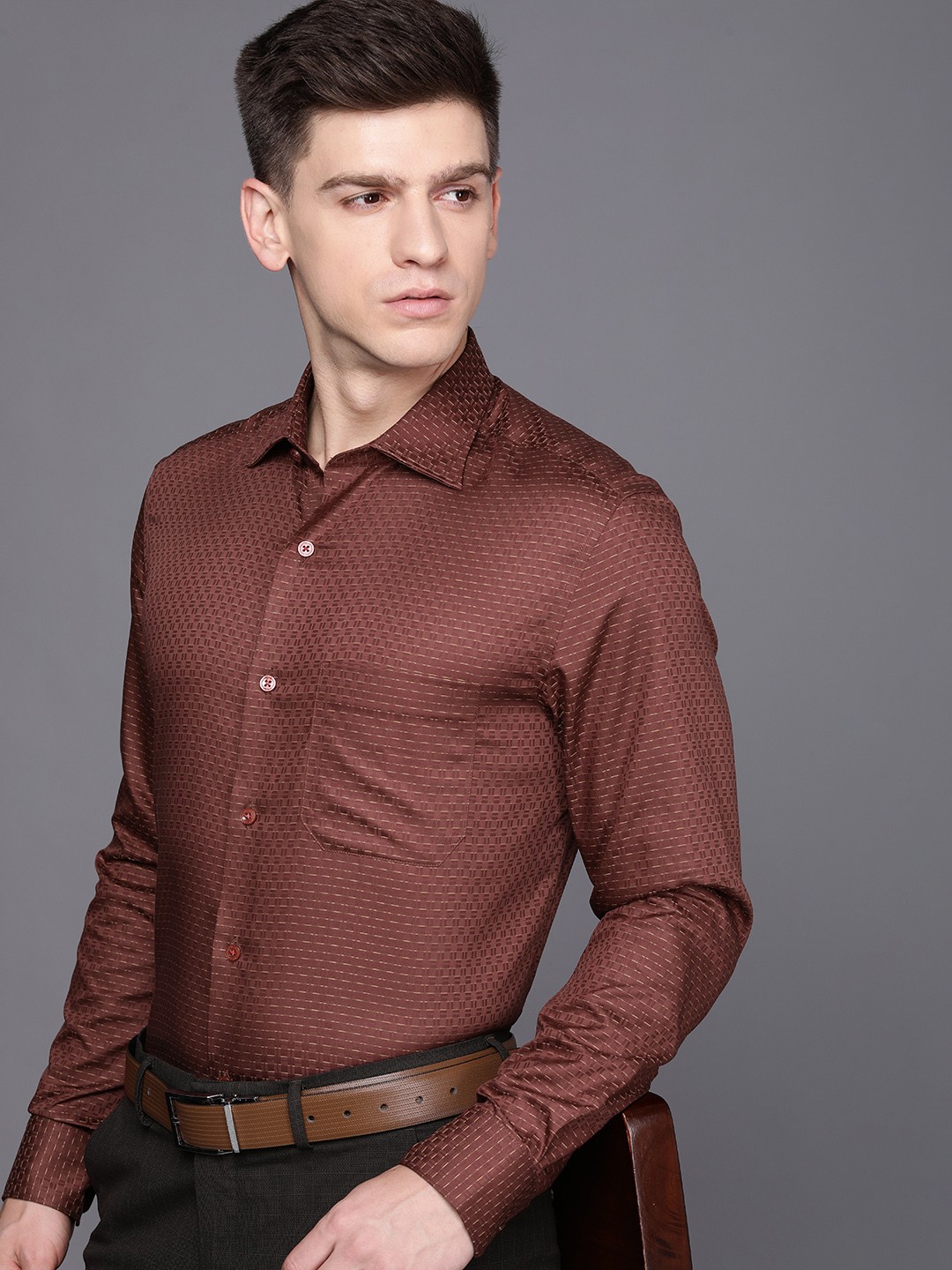 

Louis Philippe Pure Cotton Textured Opaque Formal Shirt, Maroon