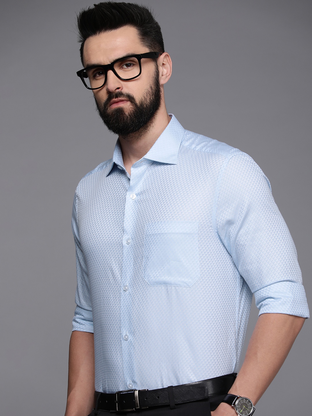 

Louis Philippe Gods & Kings Men Classic Giza Cotton Formal Shirt, Blue