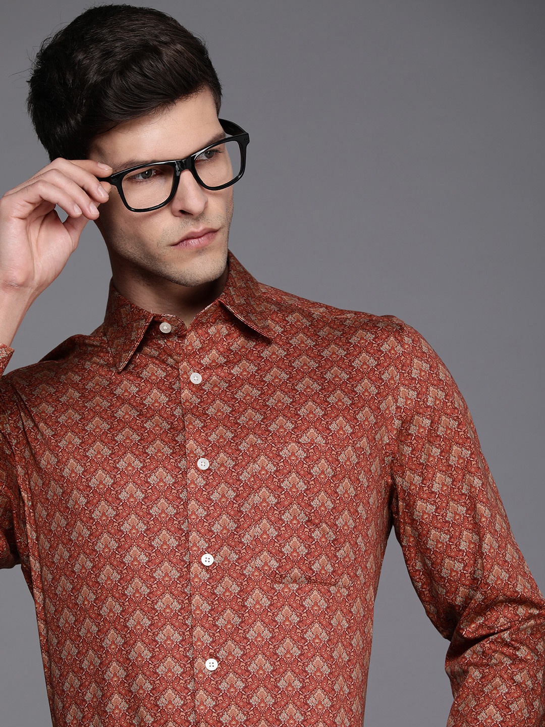 

Louis Philippe Pure Cotton Regular Fit Printed Formal Shirt, Brown