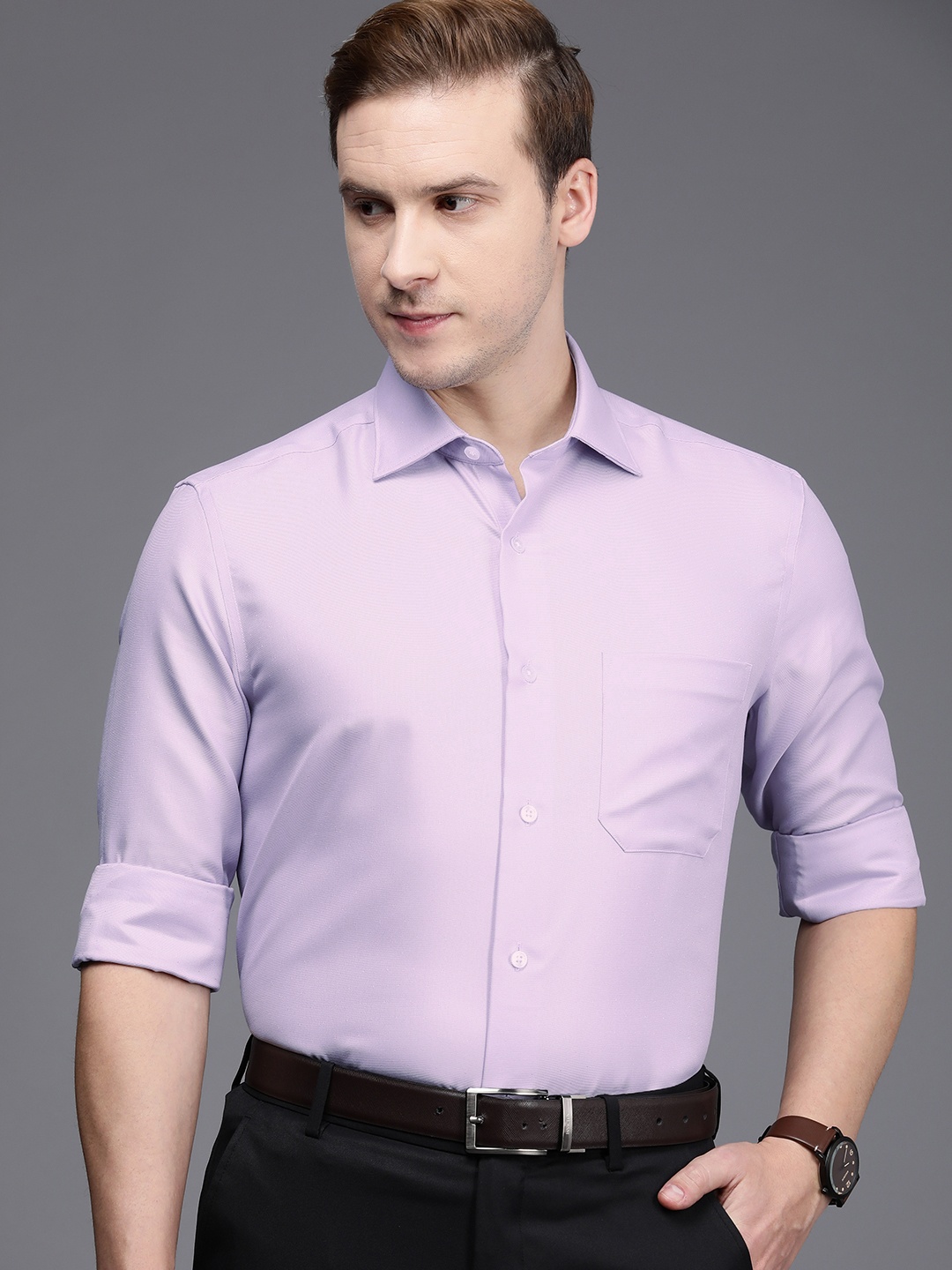 

Louis Philippe Men Lavender Classic Solid Pure Cotton Formal Shirt