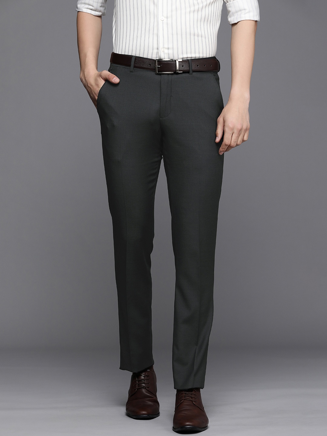 

Louis Philippe Men Slim Fit Formal Trousers, Charcoal