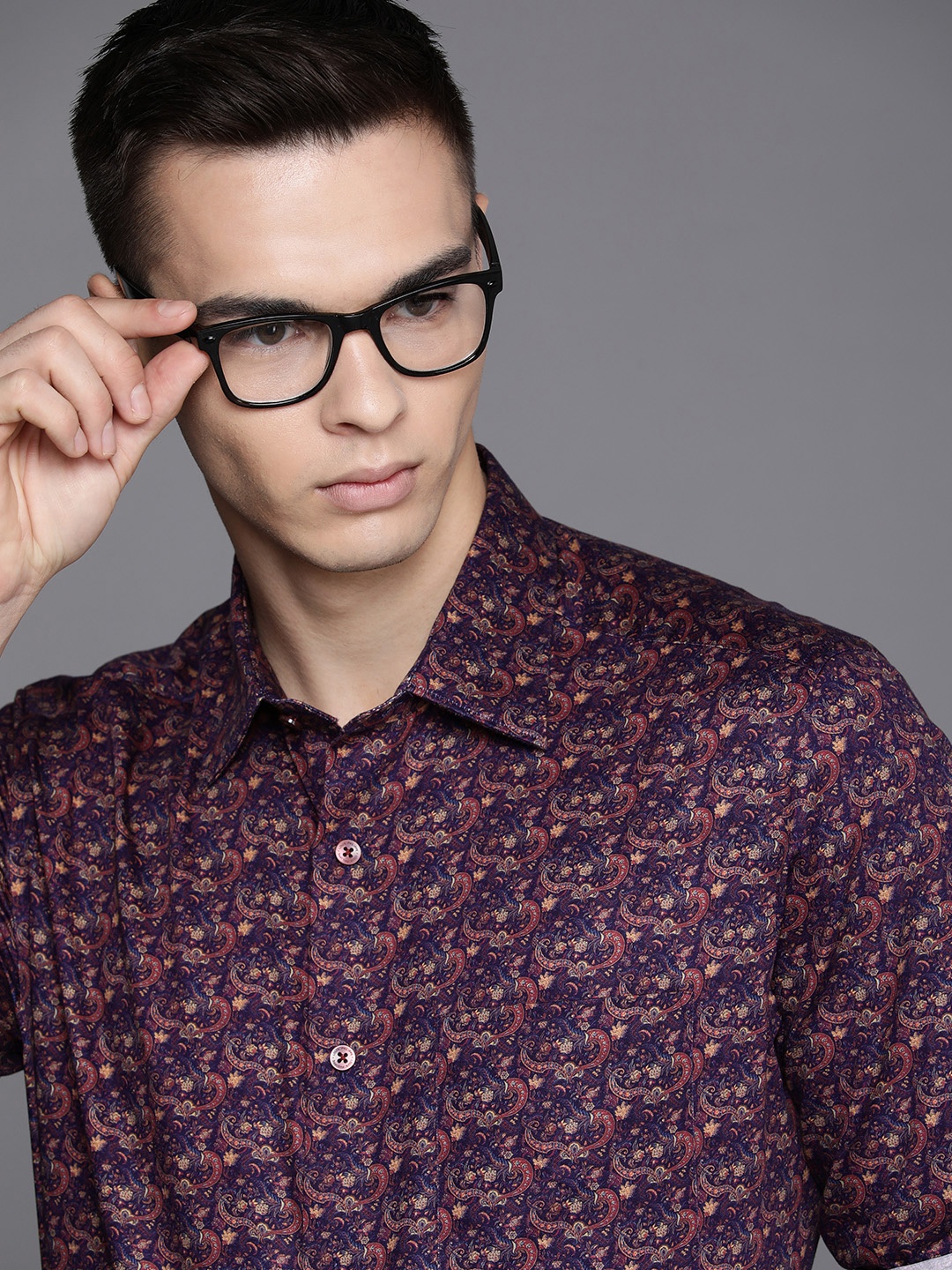 

Louis Philippe Pure Cotton Ethnic Motifs Printed Casual Shirt, Purple