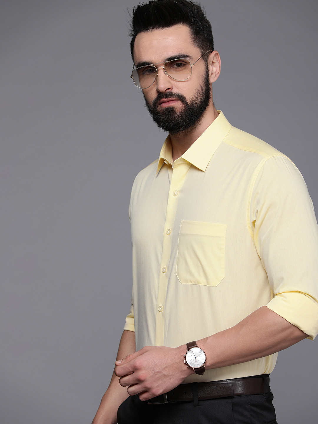 

Louis Philippe Men Slim Fit Pure Cotton Formal Shirt, Yellow