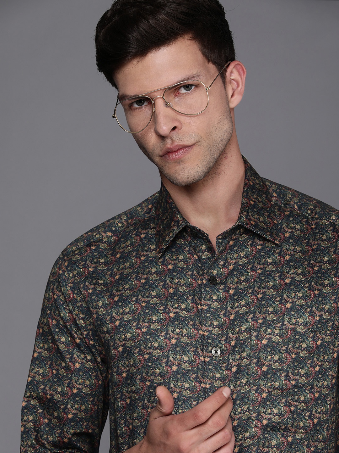 

Louis Philippe Gods & Kings Men Multicoloured Ethnic Motifs Printed Giza Cotton Formal Shirt, Multi