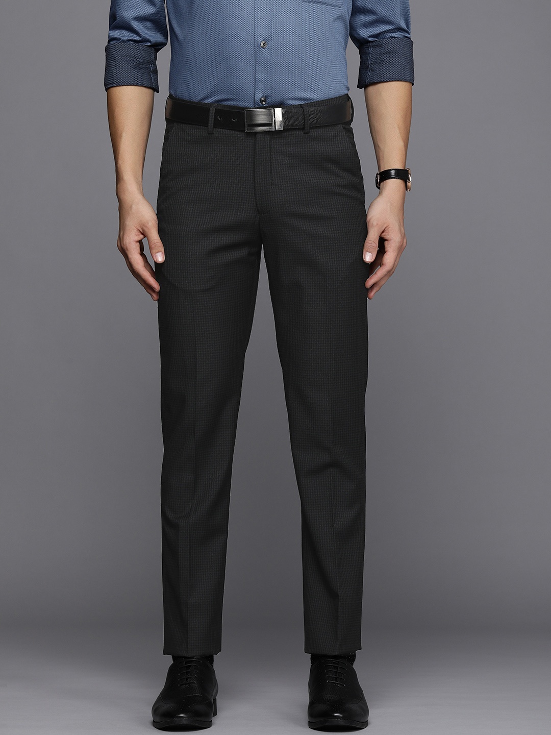 

Louis Philippe Men Black Checked Slim Fit Trousers