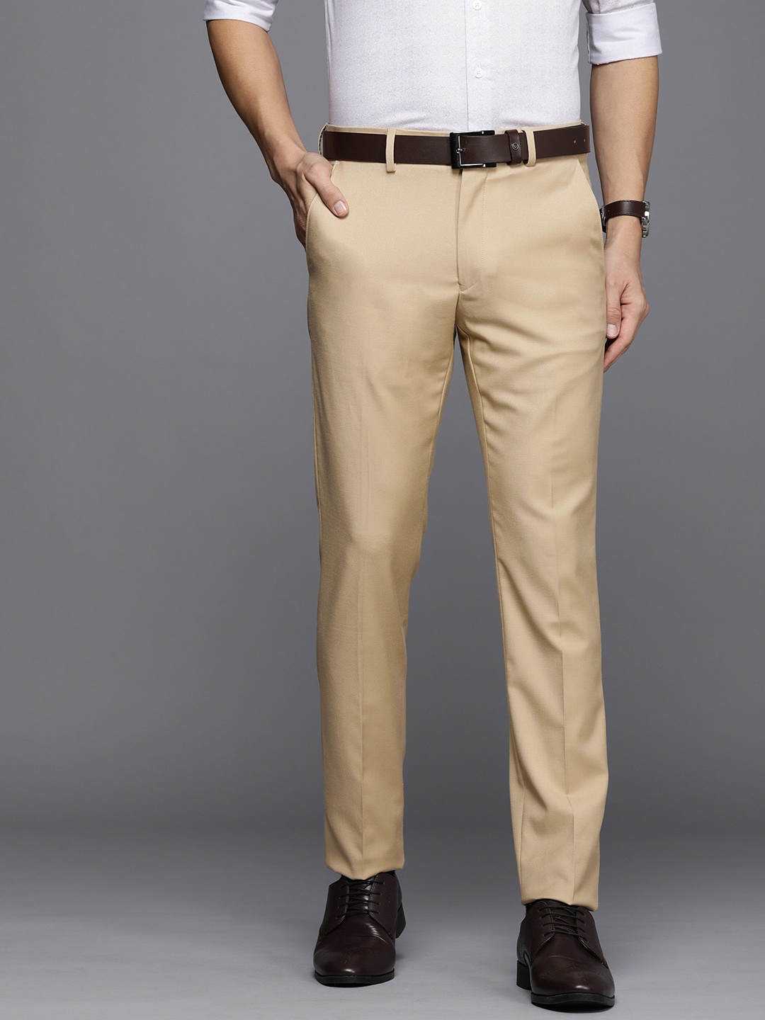 

Louis Philippe Men Beige Super Slim Fit Trousers