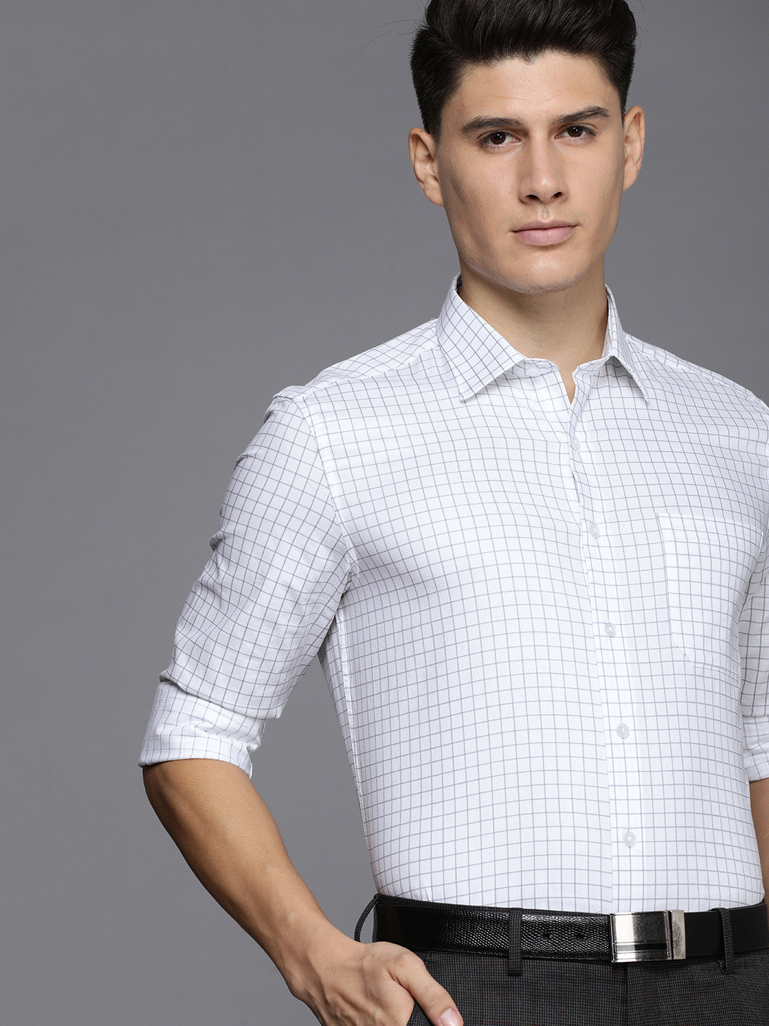 

Louis Philippe Pure Cotton Classic Fit Checked Formal Shirt, White