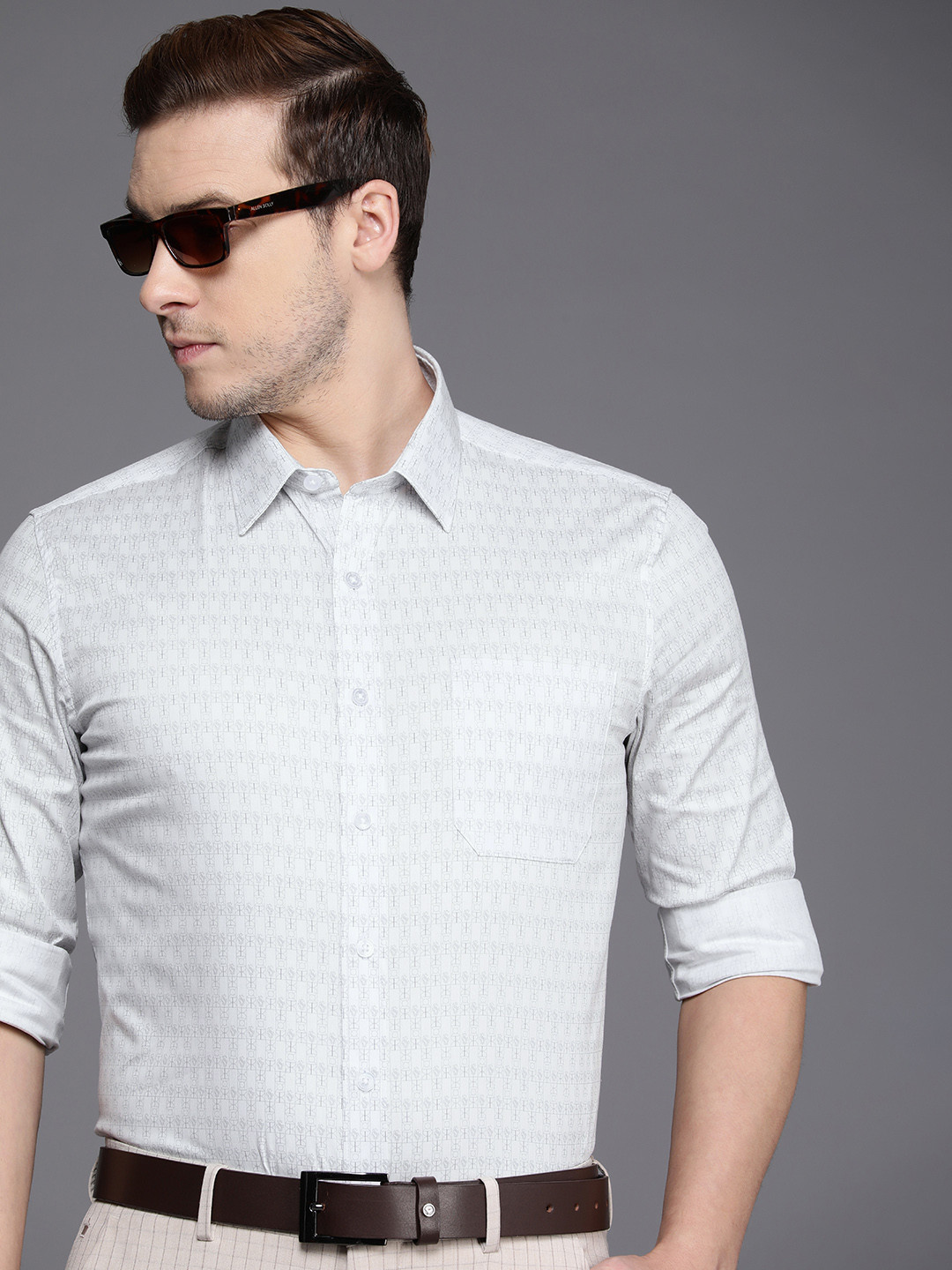 

Louis Philippe Pure Cotton Slim Fit Opaque Printed Formal Shirt, White