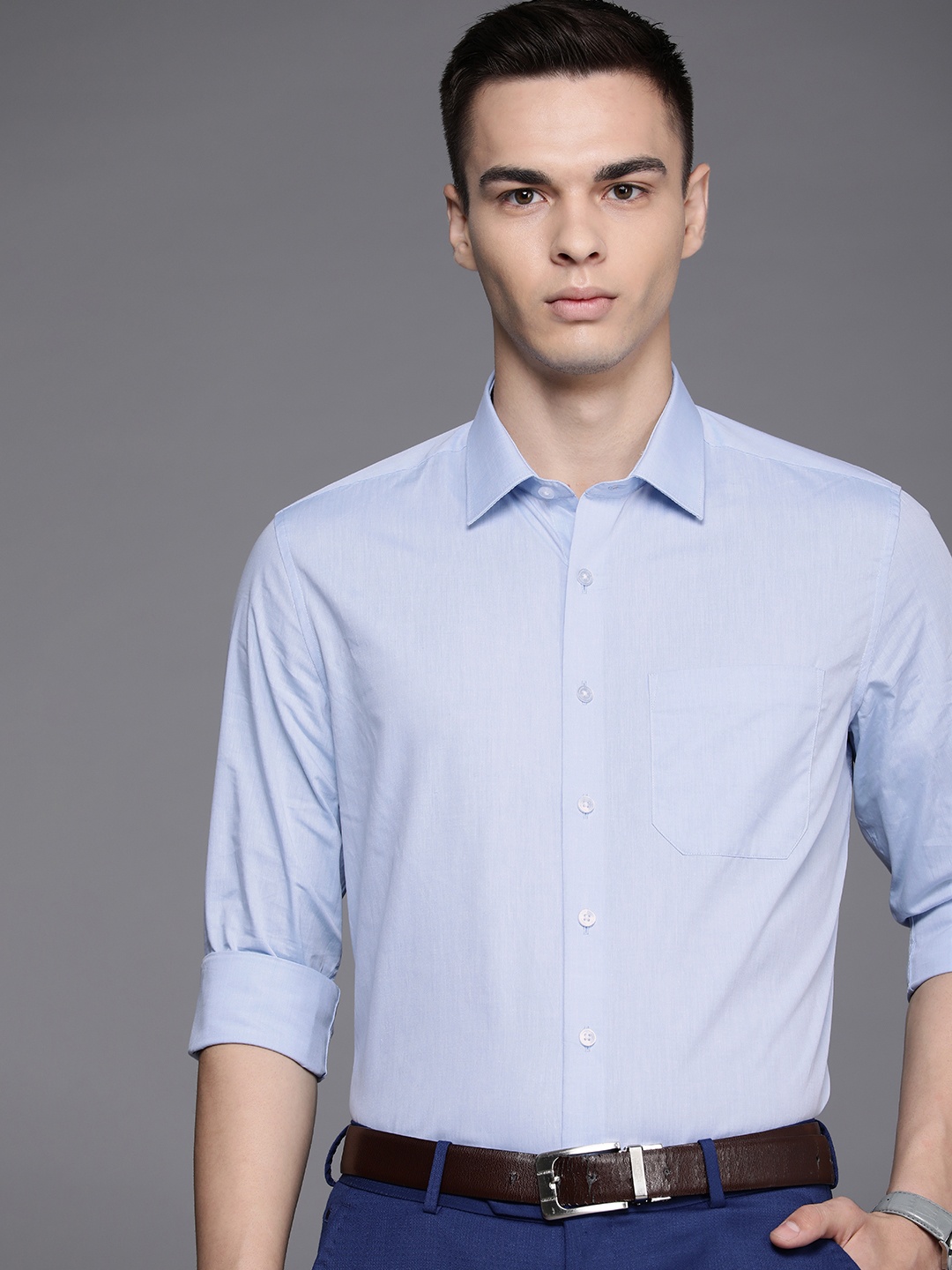 

Louis Philippe Cotton Slim Fit Opaque Formal Shirt, Blue