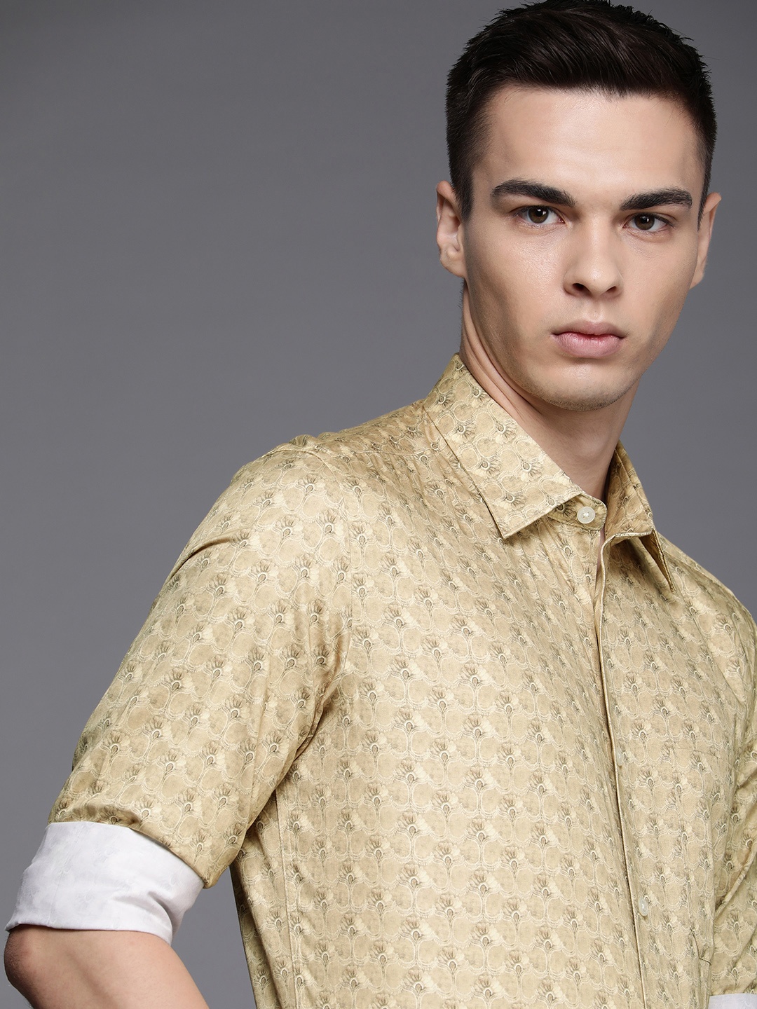 

Louis Philippe Classic Fit Printed Pure Cotton Formal Shirt, Beige