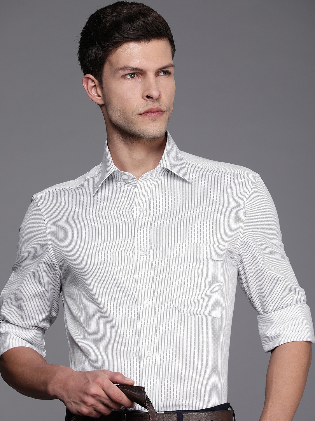 

Louis Philippe Men White Opaque Striped Formal Shirt