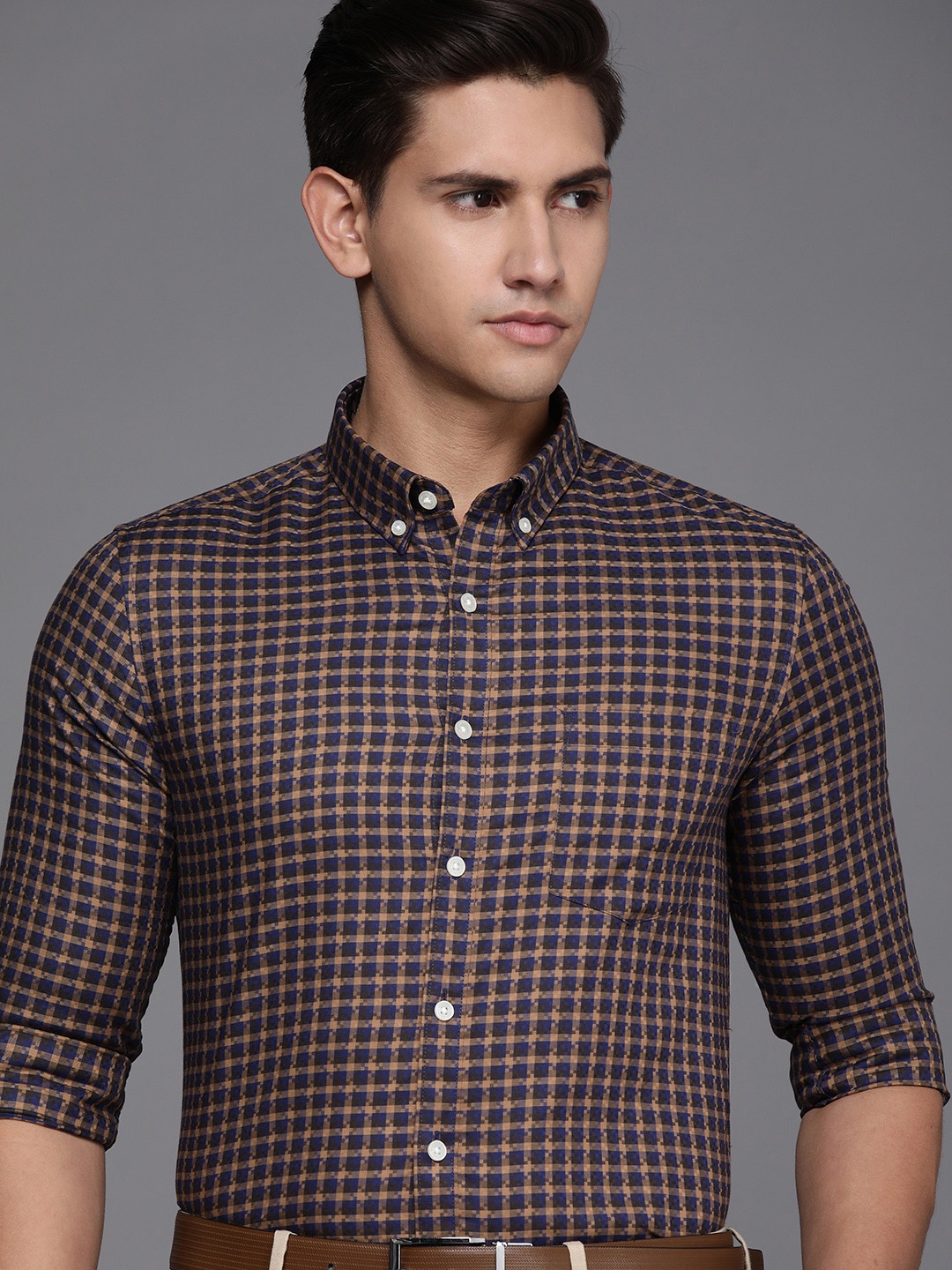 

Louis Philippe Slim Fit Checked Formal Shirt, Coffee brown