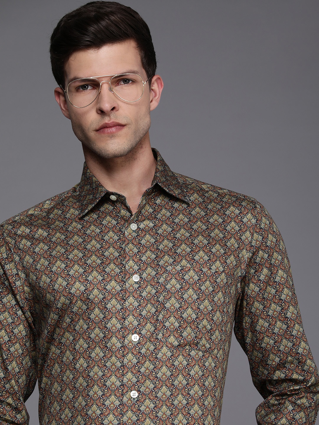 

Louis Philippe Classic Fit Printed Pure Cotton Formal Shirt, Brown